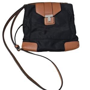 Tory Burch Penn Black Nylon Leather Trip Crossbody